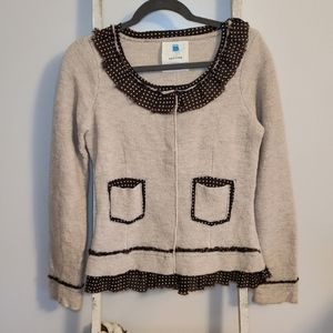 Anthropologie Sparrow Medium 100% Merino Wool polka dot ruffle blazer jacket